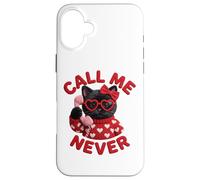Custodia per iPhone 16 Plus Occhiali con scritta "Call Me Never Black Cat Valentine" con cuore e grafica carina