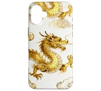 Custodia per iPhone 16 Plus Oro Drago Cinese Modello Cinese Acquarello Asiatico Arte