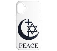 Custodia per iPhone 16 Plus Pace | Croce a Mezzaluna Esagramma Unità Interreligiosa Coesistere