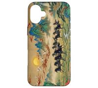 Custodia per iPhone 16 Plus Paesaggio cinese vintage cavalli neri arte Feng Shui