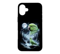 Custodia per iPhone 16 Plus Pappagallo indiano ringneck che ulula alla luna anni '90 retrò uccello