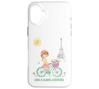 Custodia per iPhone 16 Plus Parigi è sempre una buona idea Ragazza carina in bicicletta