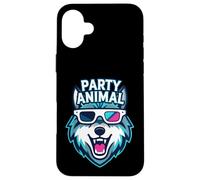 Custodia per iPhone 16 Plus Party Animal Wolf with 3D Glasses Funny Rave Graphic