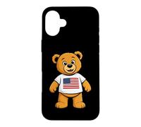 Custodia per iPhone 16 Plus Patriotic Teddy Bear USA Flag Illustration Graphic Cartoon
