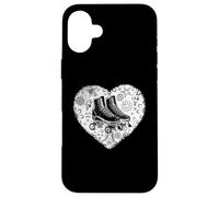 Custodia per iPhone 16 Plus Pattinaggio a rotelle cuore grafica Grunge Pattinaggio su