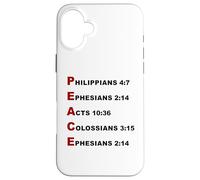 Custodia per iPhone 16 Plus PEACE Acrostic - 5 Christian Faith Bible Verse Scriptures
