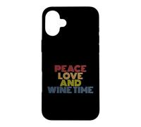 Custodia per iPhone 16 Plus Peace Love E Wine Time retrò anni '70 vintage