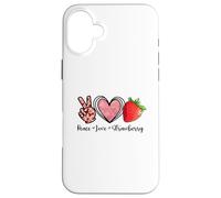 Custodia per iPhone 16 Plus Peace Love Strawberry Shirts Farmer Fragole Amante Frutta