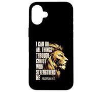 Custodia per iPhone 16 Plus Philippians 4:13 Religious Lion Strengthens Christian