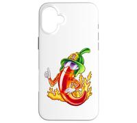 Custodia per iPhone 16 Plus Piccante vigile del fuoco peperoncino fumetto divertente fuoco eroe disegno