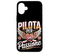 Custodia per iPhone 16 Plus Pilota Per Passione Cuore Aereo Ali Fuoco