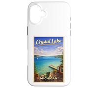 Custodia per iPhone 16 Plus Poster vintage Michigan Crystal Lake Up North MI Travel Art