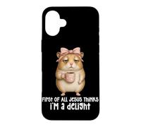 Custodia per iPhone 16 Plus Prima di tutto Jesus Thinks I'm A Delight Hamster Coffee Meme