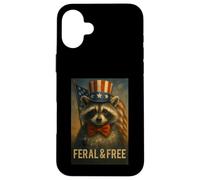Custodia per iPhone 16 Plus Procione selvaggio e libero nel cappello a cilindro patriottico divertente 4 luglio