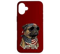 Custodia per iPhone 16 Plus Pug Bandiera Americana 250 Anni 1776-2026 Bicentenario USA Cane