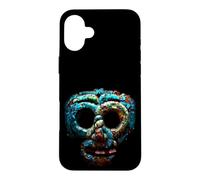 Custodia per iPhone 16 Plus Quetzalcoatl Maschera Azteca Mosaico Turchese