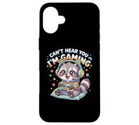 Custodia per iPhone 16 Plus Raccoon Gaming Can't Hear You I'm Gaming Common Raccoon