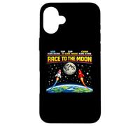 Custodia per iPhone 16 Plus Race To The Moon Retro Arcade Space USA vs Cina