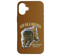 Custodia per iPhone 16 Plus Ragazzo su un bufalo pugno quel cougar in faccia Retro Western