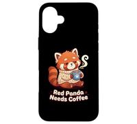 Custodia per iPhone 16 Plus Red panda needs Coffee Red Panda Girls Kids