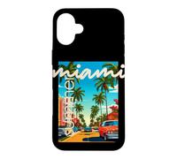 Custodia per iPhone 16 Plus Retro Miami Summer Palm Tree Street Classic Car Graphic