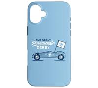 Custodia per iPhone 16 Plus Retro Pinewood Derby Cub Scouts Racer Race Car Logo