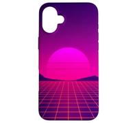 Custodia per iPhone 16 Plus Retro Sunset Horizon Minimal Synthwave Paesaggio