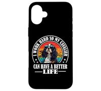 Custodia per iPhone 16 Plus Retro Work Hard Better Life Tri Color Cavalier Dog Mom