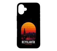 Custodia per iPhone 16 Plus Reykjavik Islanda Retro Nordic Northern Lights Montagne Sci