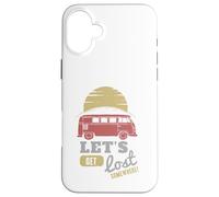 Custodia per iPhone 16 Plus Road Trip Bus Tramonto Avventura Lets Get Lost Somewhere