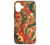 Custodia per iPhone 16 Plus Rosso Oro Verde Astratto Island Pattern Geometrico Onda Design