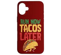 Custodia per iPhone 16 Plus Run Now Tacos Più tardi Citazione divertente Post Allenamento Pasto Corsa