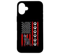 Custodia per iPhone 16 Plus Russian Blue Cat 4th of July Patriotic American Flag Paws