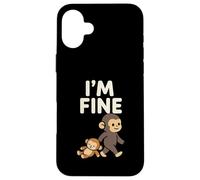 Custodia per iPhone 16 Plus Sad Baby Monkey Meme con un giocattolo arancione I'm Fine