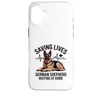 Custodia per iPhone 16 Plus Salvare vite Pastore Tedesco Aspettando A Casa