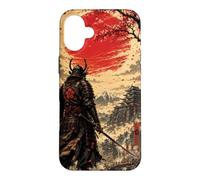 Custodia per iPhone 16 Plus Samurai all'alba sotto il sole cremisi