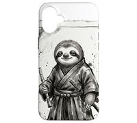 Custodia per iPhone 16 Plus Samurai Bradipo Guerriero Arte Giapponese con Flauto Giappone Zen