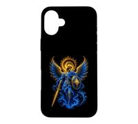Custodia per iPhone 16 Plus San Michele Blu Celeste Angelo Spada Scudo Arte Sacra