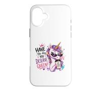 Custodia per iPhone 16 Plus Sassy Unicorn Coffee Queen Empowerment Design