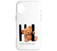 Custodia per iPhone 16 Plus Say Hi Nice to Meet You, Lovely Teddy Bear Graphic Designs