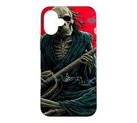 Custodia per iPhone 16 Plus Scheletro Chitarrista Onda Giapponese Red Moon Dark Rock Art
