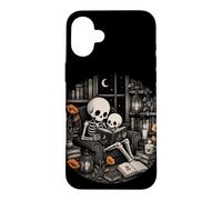 Custodia per iPhone 16 Plus Scheletro Lettura Gotica Biblioteca Luna Notte Libro Am