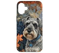 Custodia per iPhone 16 Plus Schnauzer Dog Salt Pepper Floral Art Ritratto