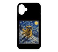 Custodia per iPhone 16 Plus Sci Golden Retriever Art Sciatore Cane su Ski Hill