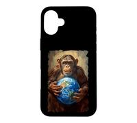 Custodia per iPhone 16 Plus Scimpanzé Holding Terra Pianeta Mondo Primate Scimmia
