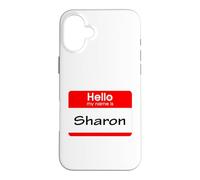 Custodia per iPhone 16 Plus Sharon, targhetta con scritta "Hello My Name is Name"
