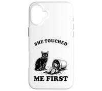 Custodia per iPhone 16 Plus She Touched Me First Cat Lover Pianta gattino divertente gatto