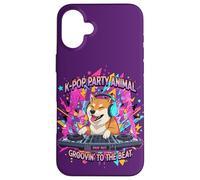 Custodia per iPhone 16 Plus Shiba Inu DJ K-Pop Party Cane Divertente