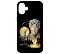Custodia per iPhone 16 Plus Shoebill Cicogna Ululando alla Luna Strano Meme Divertente Anni '90 Uccello