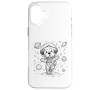 Custodia per iPhone 16 Plus Simpatico cane astronauta esploratore spaziale cucciolo universo design